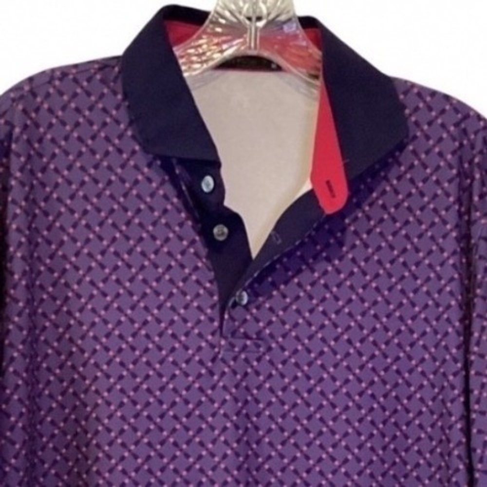 Greyson Golf Polo Shirt Purple Blue Geometric Print Performance - Medium